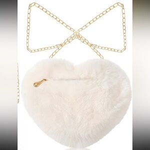 Faux Fur Heart-Shaped Crossbody Bag with Gold Chain